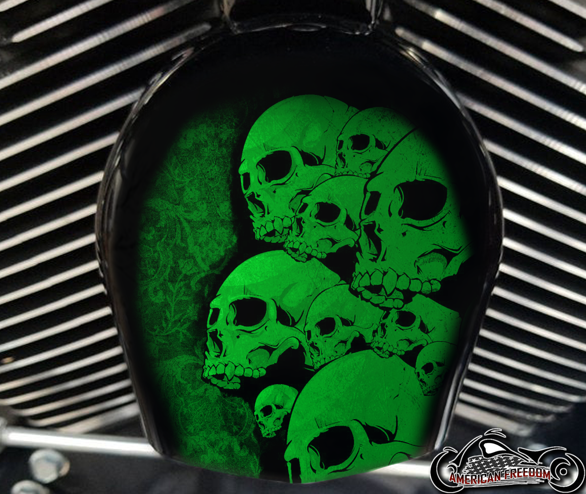 Custom Horn Cover - Skull pile green